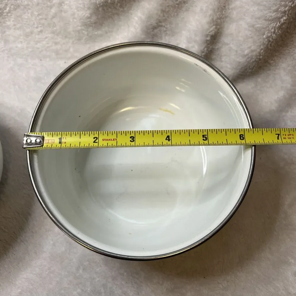 Vintage‎ GMI Enamel Metal Nesting Vegetable pattern Mixing Bowls No Lid Set Of 2
